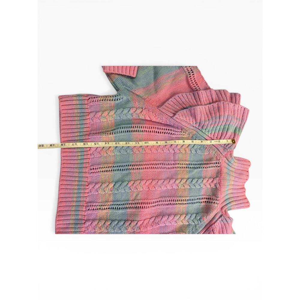 Pastel Rainbow Cable Knit Sweater XS Something Navy Ruffle Shoulder Knit Preppy - Picture 9 of 10